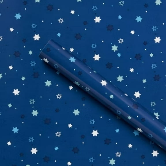 240"x30" Bulk Hanukkah Star and Dot Gift Wrapping Paper Blue - Spritz