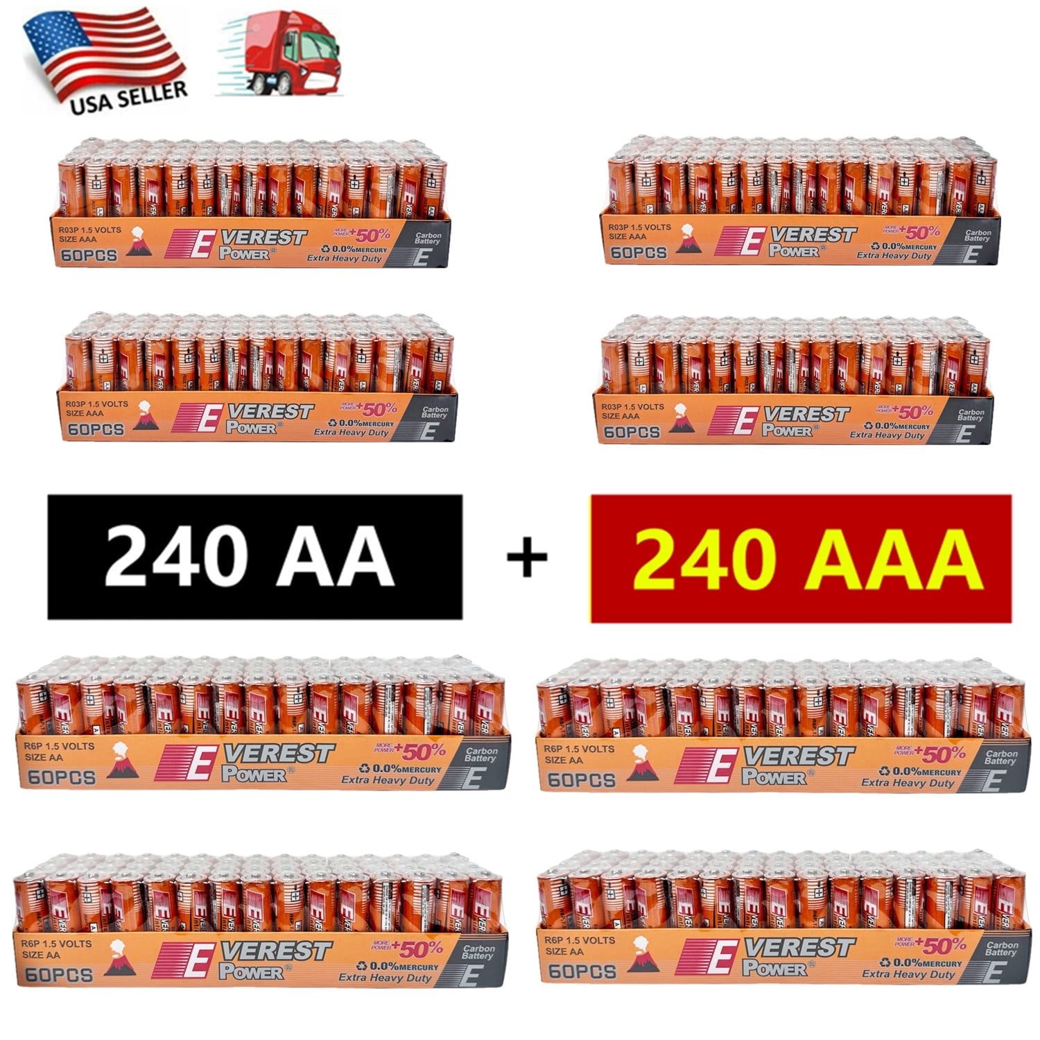 240 AA and 240 AAA Batteries 1.5v. Double A Battery Wholesale Lot, New, Fresh, for Home, Various Household devices, clocks, lamps, remotes, toys, work, Set of 480 Pcs