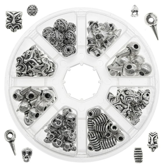 240 Antique Silver Metal Spacer Beads for Jewelry Making Adults, 9 Styles Casting & Steel Bulk Bead