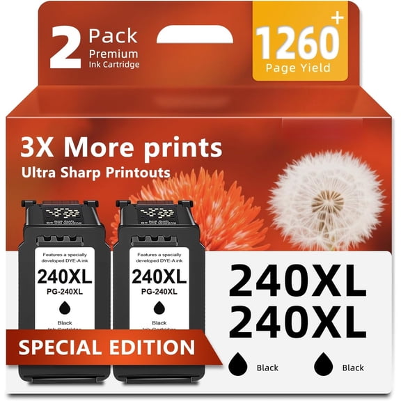 240 Black Ink Cartridges Replacement for Canon 240 240XL PG-240 XL Ink Cartridge for MG3620 MG3600 TS5120 TS5100 MG3220 MG3520 MG2120 MX452 MX512 MX532 MX452 MX459 MX470 MX472 MX479(Black, 2-Pack)