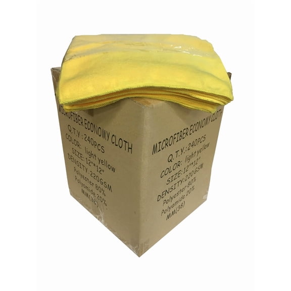 240 Case 12"x12" Economy Grade Microfiber Cleaning Cloths/Auto 220GSM Yellow