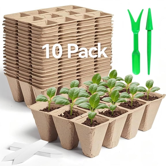 240 Cells Seed Thickened 12-Cell Peat Pots Seed Starter Kit - 20 Trays + Transplanting Tools & Plant Labels, Biodegradable Root-Friendly Seedling Cups for Vegetables Flowers Herbs Seed Starting
