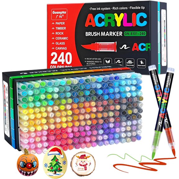 240 Colors Markers - Brush Tip Pens Set for Adult Artists, Brush Markers Set with Storage Case for Glass Fabric DIY Crafts Art Supplies