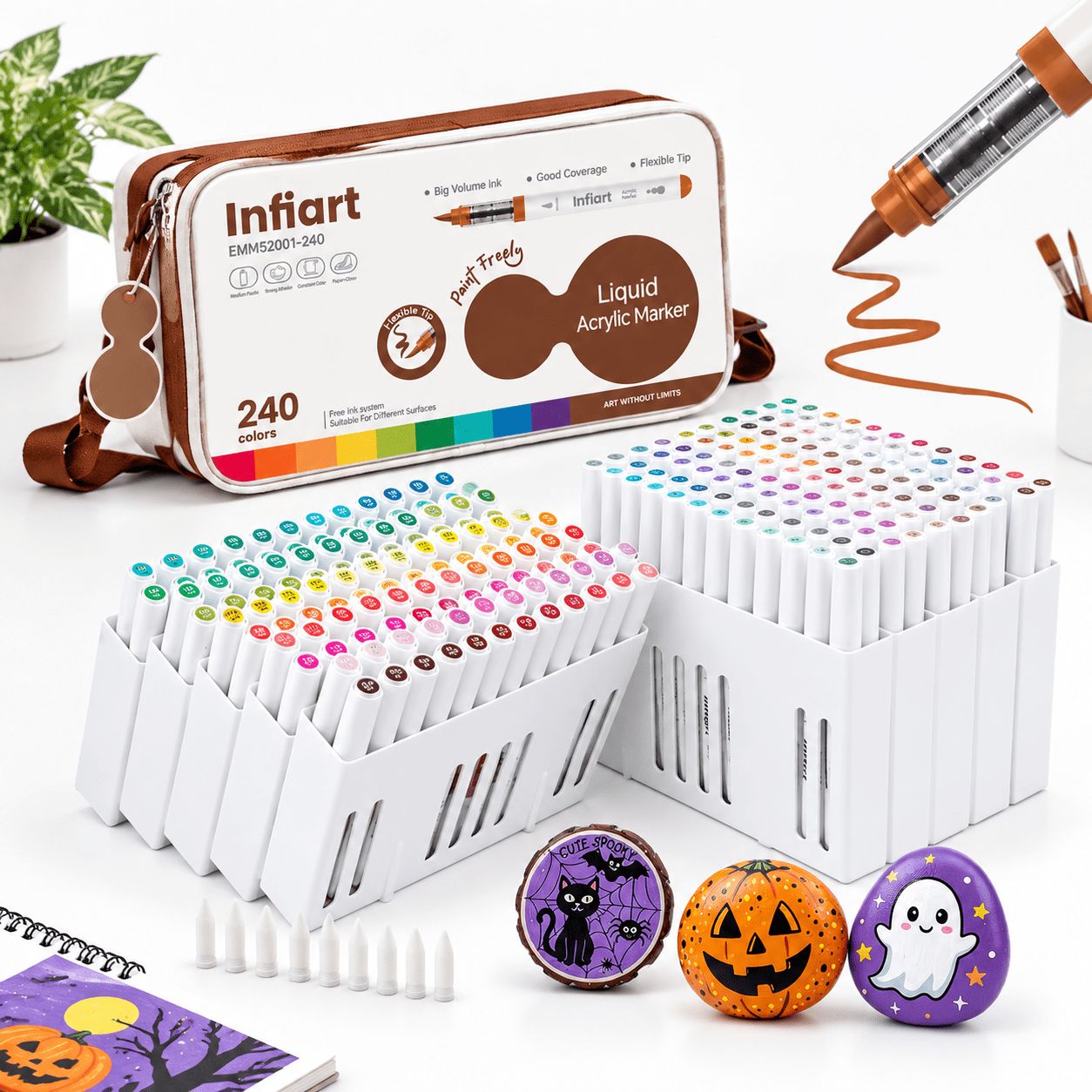240 Colors Markers with Flexible Brush Tip, Large Capacity Drawing Pens ...