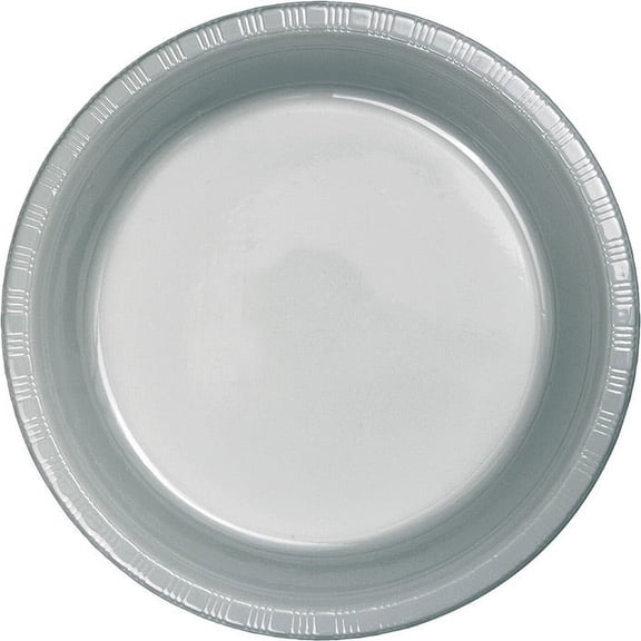 240 Count Bulk Pack Shimmering Silver Plastic Banquet Plates 10.25 inch