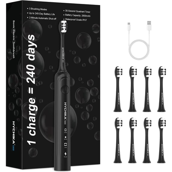 240 Days Battery Life Rechargeable Electric Toothbrush for Adults,with 2500mAH Large Capacity, 8 Pack Replacement Brushheads,3 Classic Modes,2 Min Smart Timer Battery Toothbrush,White