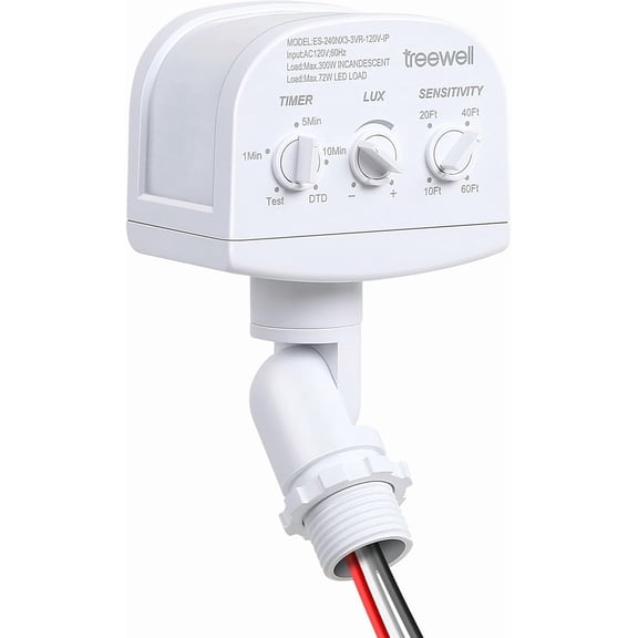 240-Degree Replacement Motion Sensor, Adjustable LUX(5-300) & Time & Detection Sensitivity Up to 60 Feet Range, 3 Working Modes Outdoor Motion Detector for Security Floodlight, White