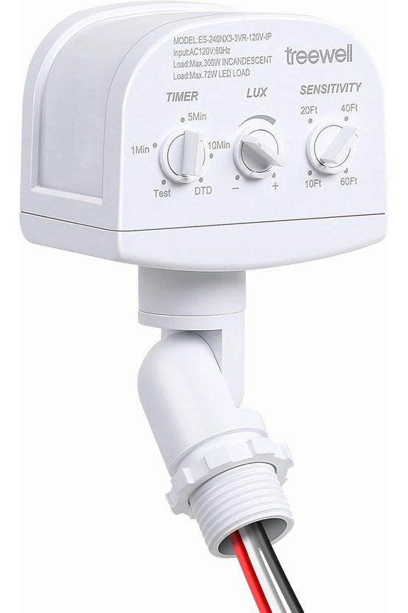 240-Degree Replacement Motion Sensor, Adjustable LUX(5-300) & Time & Detection Sensitivity Up to 60 Feet Range, 3 Working Modes Outdoor Motion Detector for Security Floodlight, White