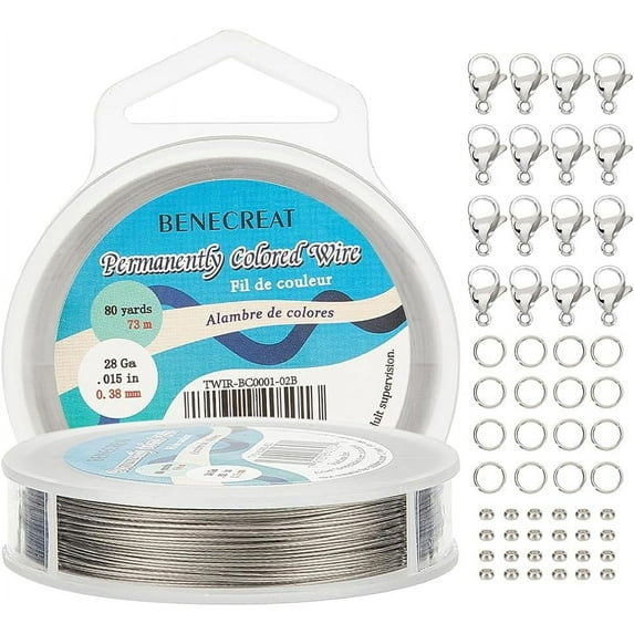 240-Feet 0.015inch/0.38mm Stainless Steel 7-Strand Beading Wire with 200pcs Jump Rings 50pcs Crimp Beads and 30pcs Lobster Claw Clasps