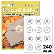 Koala Round Inkjet and Laser Printer Labels, 2 Inch, Matte White, 240 Count, Waterproof Circle Stickers for Printer