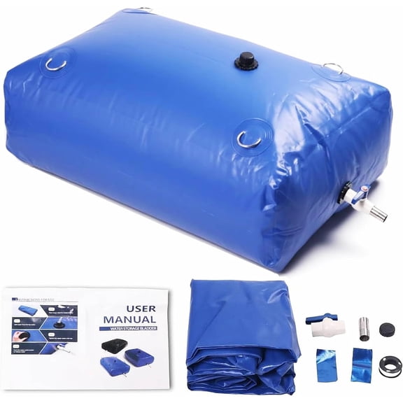 240 L / 65 Gal Water Bladder Tank, Foldable Portable Rainwater Storage Container, Emergency Water Bag for RV, Truck Bed, Fire Prevention, Drought Resistance, Blue