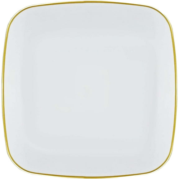 (240 PACK) EcoQuality 10" inch Disposable Square White Plastic Plates with Gold Rim, China Like Party Plates, Heavy Duty Dinner Plate, Salads, Weddings, Baby Showers, Catering, Non Toxic
