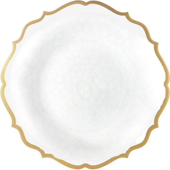 (240 PACK) EcoQuality 7.5" inch Round White Plastic Plates with Gold Rim Modern Design - Heavy Duty Large Disposable Charger Dinner Plate Weddings, Salad Plate, Tableware, China Like Party Plates