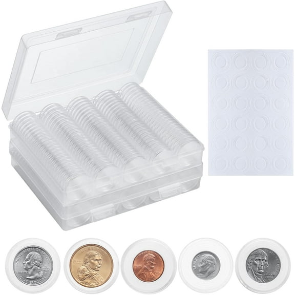 240 PCS 30mm Plastic Coin Capsule Holder, 5 Sizes Protect Gasket Coin Case for Collectors, Round Coin Collecting Supplies with Storage Box