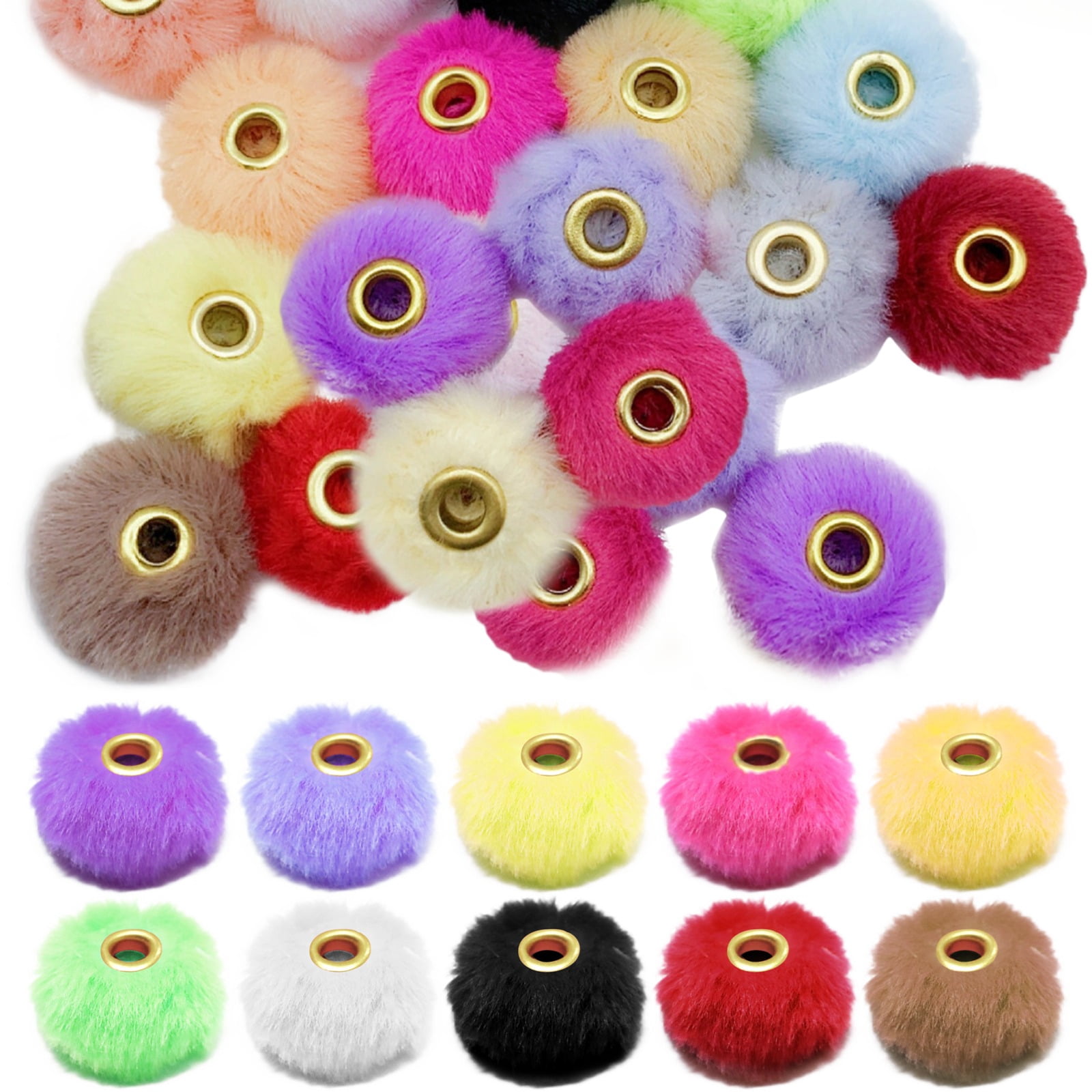 240 PCS Colorful Pom Poms for Crafts, 20 mm Mixed Color Soft Fluffy Ball Beads with Copper Hole, DIY Beads for Jewelry Making, Keychains, Crafts, Accessories, Creative Presents