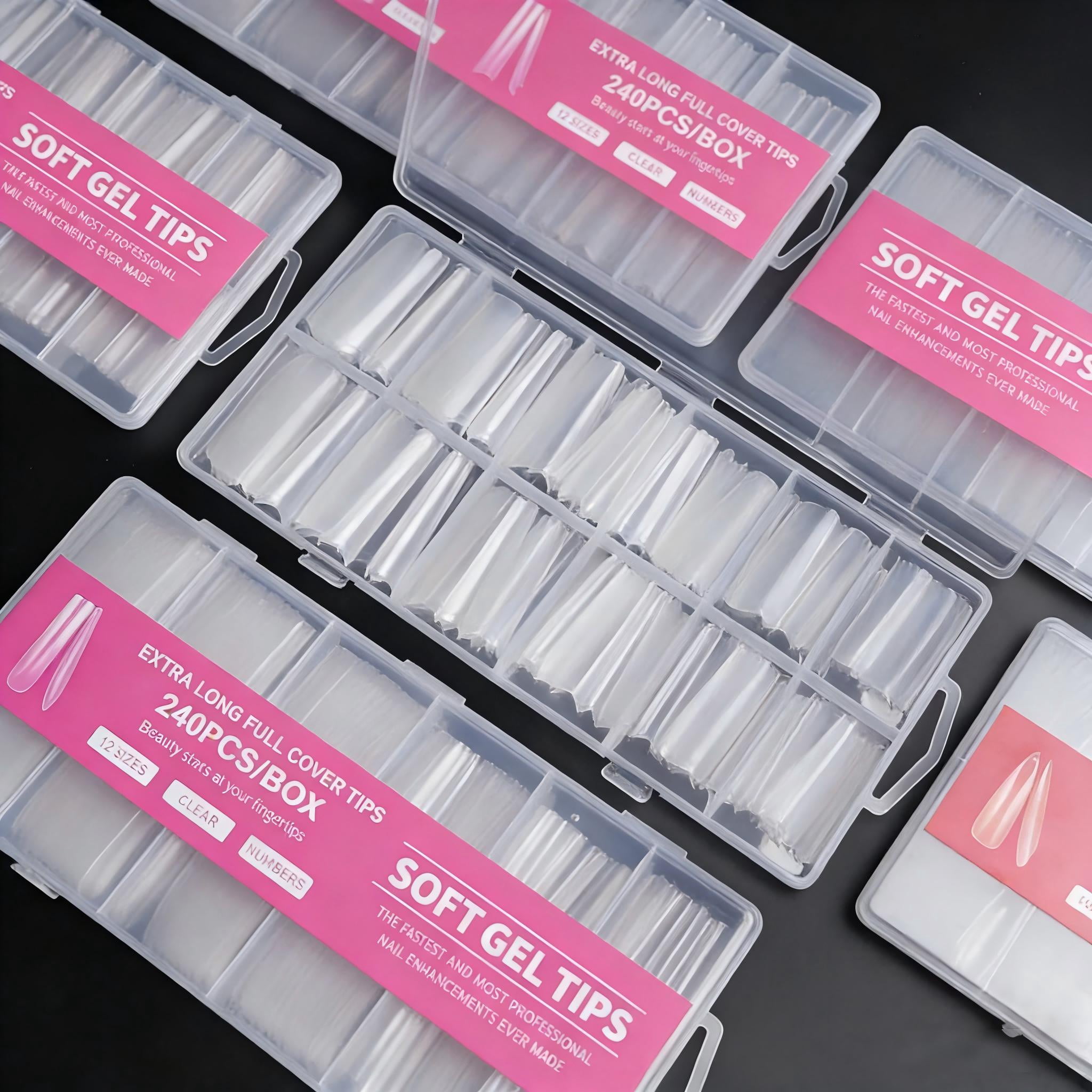 240 PCS Half Cover Coffin Fake Nails, 12 Sizes Ballerina Long False Nail Tips, Full Cover Artificial Nails with Case for DIY Nail Art & Nail Salon