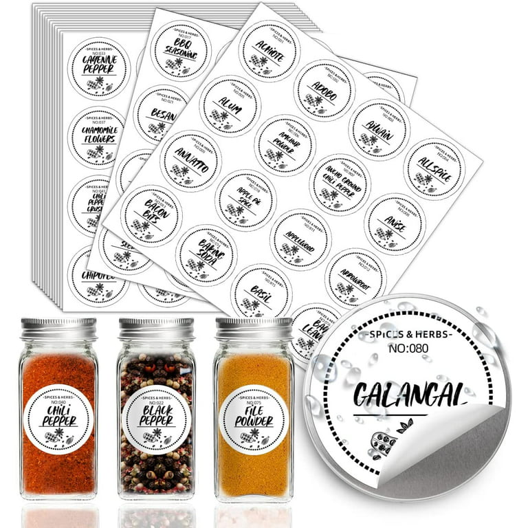 Talented Kitchen 144 Spice Labels Stickers, White Spice Jar Labels  Preprinted for Spice Jar Lids, Seasoning Herbs Spice Rack Organization,  Water Resistant, Black Minimalist (Round 1.5 In)