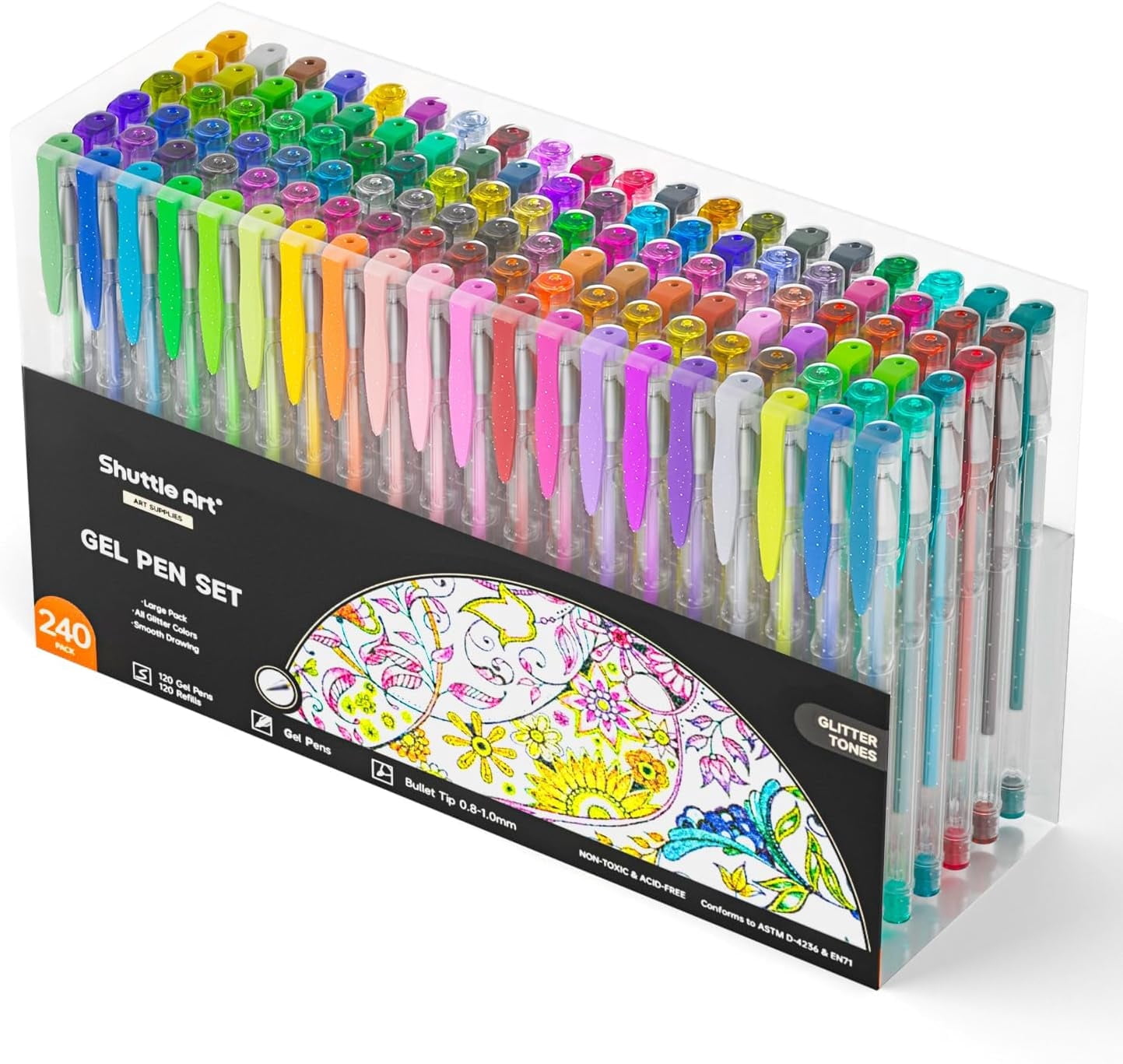 Shuttle Art, Glitter Gel Pens, 240 Pack, 120 Colors Neon & Glitter