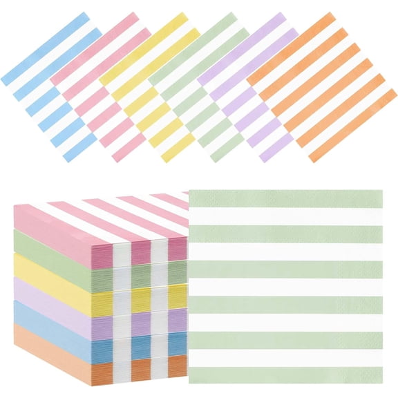 240 Pack Striped Pastel Napkins Mixed Stripe 5 x 5 Inch Colorful Cute Disposable Paper Cocktail Beverage Napkins for Summer Baby Shower Wedding Birthday Party Decor Supplies Favor(Six Colors)