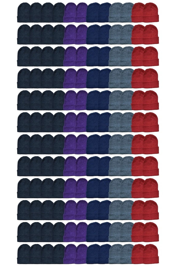 240 Pack of SOCKS'NBULK Wholesale Beanies Or Gloves, Bulk Thermal Winter Hat Or Glove (Assorted Solid Beanies)