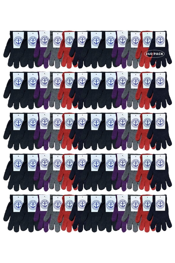 240 Pack of Yacht & Smith Wholesale Beanies Or Gloves, Bulk Thermal Winter Hat Or Glove (Assorted Solid Gloves)