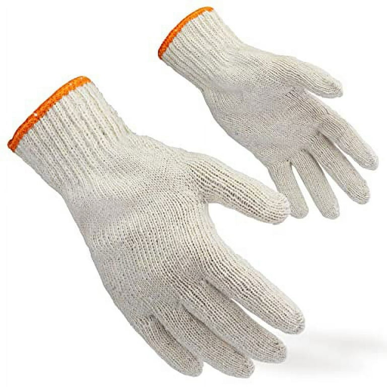 [240 Pairs, Large] Polyester Cotton Knit Safety Protection Grip Work Gloves  for Painter Mechanic Industrial Warehouse Gardening, Men Women, Natural