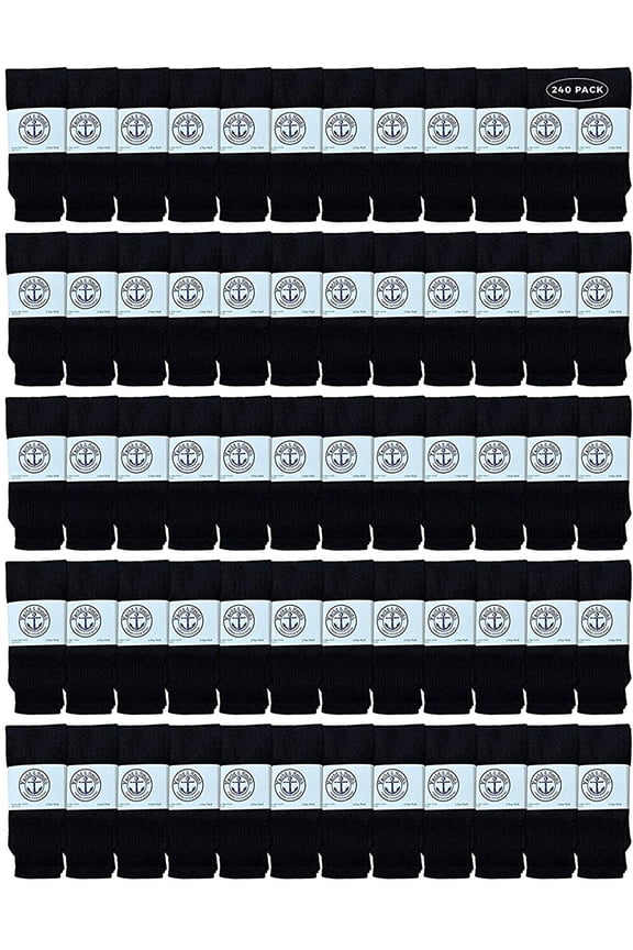 240 Pairs Of Yacht & Smith 26 Inch Wholesale Women's Tube Socks, Women's Cotton Referee Sport Socks Size 9-11 (Black)
