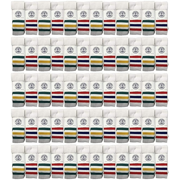 240 Pairs Of Yacht & Smith 26 Inch Wholesale Women's Tube Socks, Women's Cotton Referee Sport Socks Size 9-11 (White w/Stripes)
