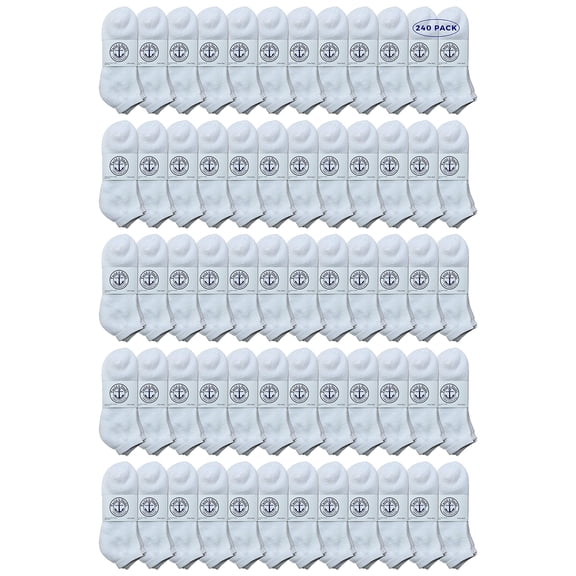 240 Pairs Of Yacht & Smith Mens Wholesale Bulk No Show Ankle Socks, Cotton Sport Athletic Socks - Size 10-13 (White)