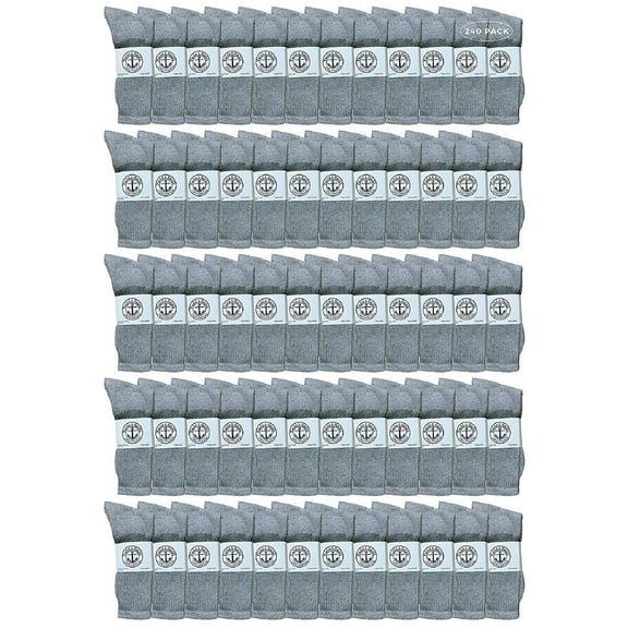 240 Pairs Of Yacht & Smith Wholesale Kids Crew Socks, Childrens Cotton Casual Crew Socks Size 4-6 (Gray)