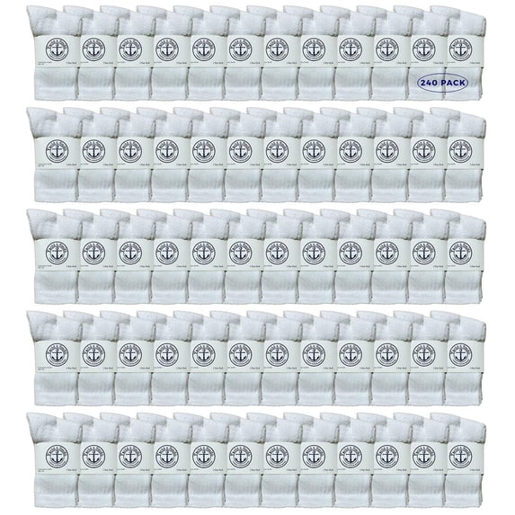 240 Pairs Of Yacht & Smith Wholesale Kids Crew Socks, Childrens Cotton Casual Crew Socks Size 4-6 (White)
