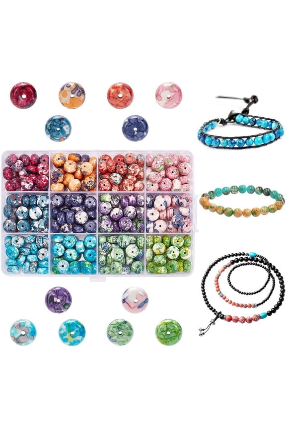 240 Pcs 10mm Colorful Stone Beads 12 Colors Ocean White Jade Beads Loose Gemstone Beads for DIY Craft Necklaces Bracelets Jewelry Making for DIY