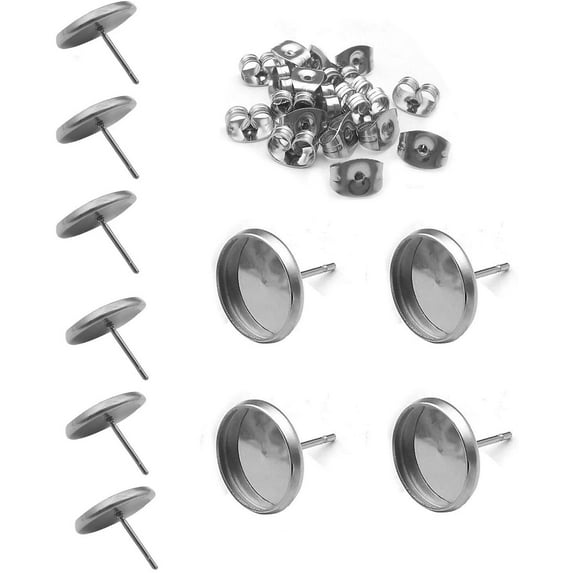 240 Pcs 10mm Stud Earring with Post Kit 120Pcs Stainless Steel Blank Stud Earring and 120 Pcs Earring Safty Back for Earring Making Findings DIY Jewelry (9850-10mm)