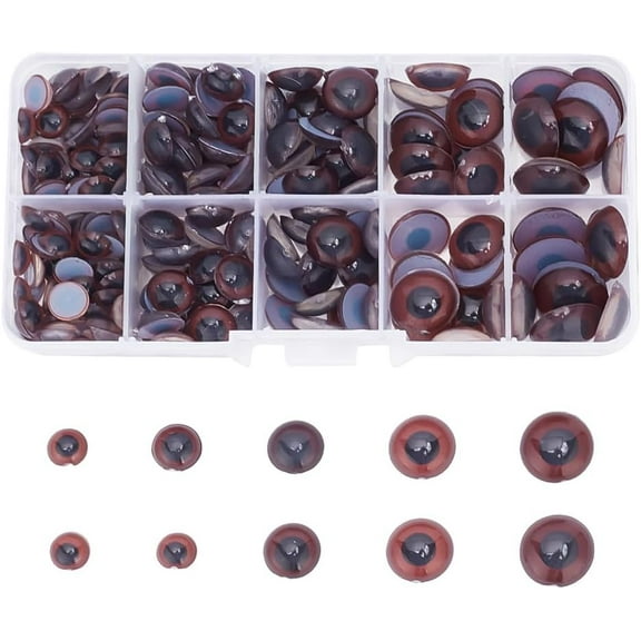 240 Pcs 5 Sizes Round Craft Eyes Brown Plastic Craft Eyes Cabochon Eyes Half Round False Eyes Animals Eyes Cartoon Eyes for Teddy Bear DIY Craft Making 8mm 10mm 12mm 14mm 16mm DIY