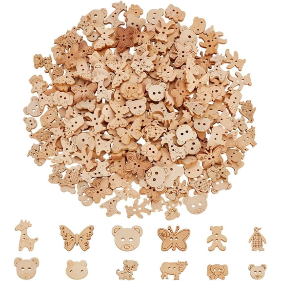240 Pcs Animal Style Wooden Sewing Buttons 12 Styles 2-Hole Bear Frog Sewing Unfinished Wood Decorative Buttons for Sewing Crafts Clothes Backpacks hirts Decorations