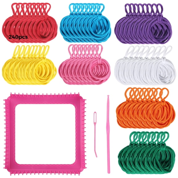 240 Pcs DIY Potholder Loom Kit 8 Vibrant Colors, Includes Weaving Loom, Crochet Hook & Sewing Needle, Craft Kit for Kids & Beginners, Creative Fun for Potholders, Bags & More