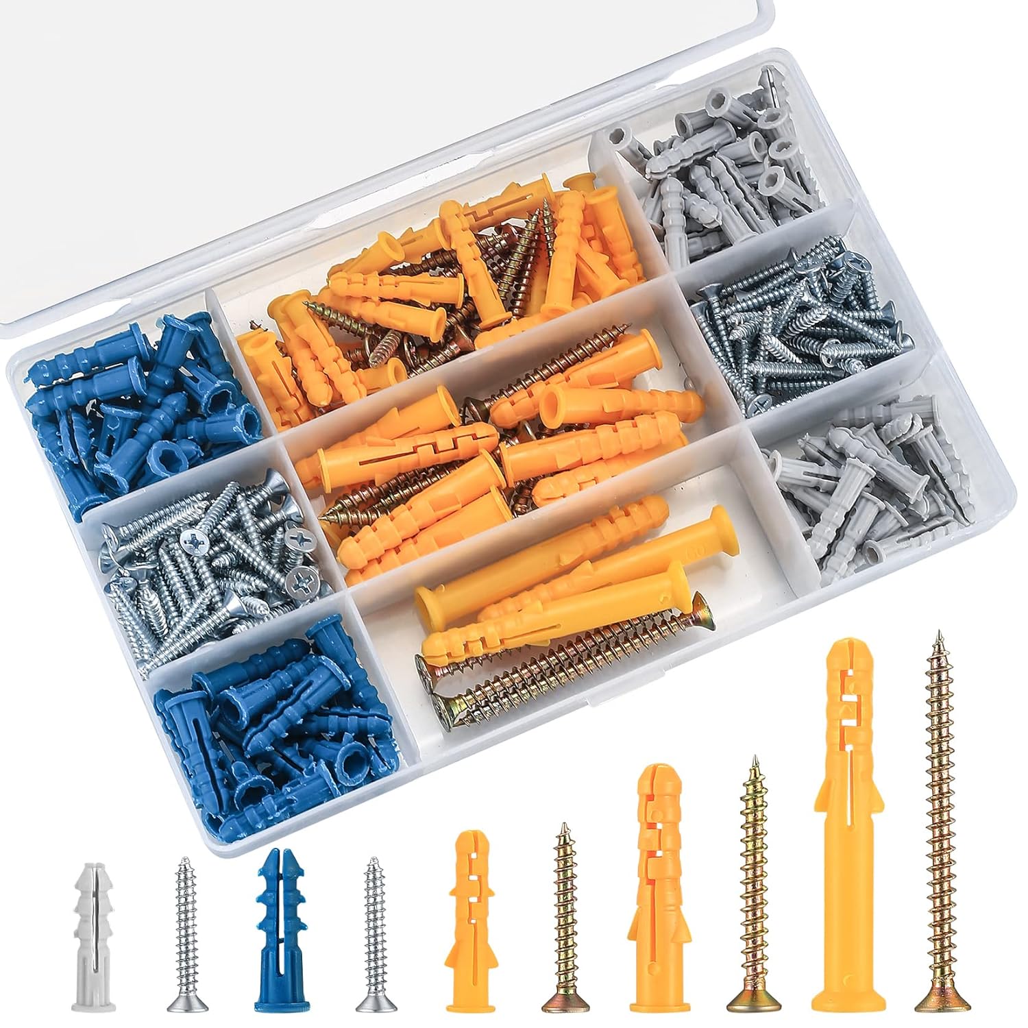 240 Pcs Drywall Anchors and Screws Assortment Kit Reliable Wall