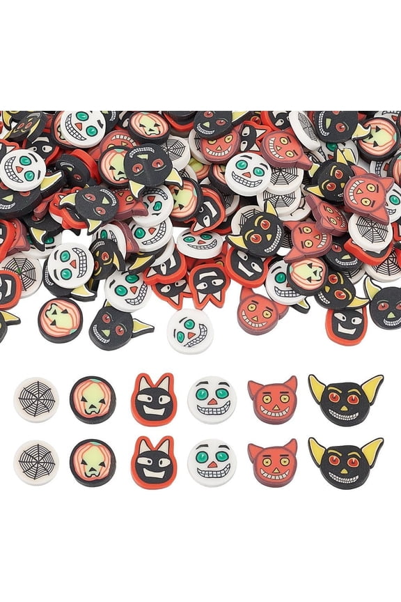 240 Pcs Flatback Cabochons 6 Styles Polymer Clay Embellishments Pumpkin Charms Flat Round Ornaments Beads for Party Craft Making