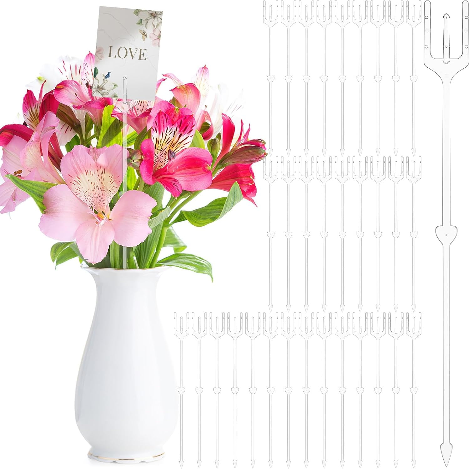 240 Pcs Floral Picks Card Holder Plastic Straight Head Flower Card Holder Stick for Photo Floral Bouquet Arrangement Valentine Wedding Birthday Party Decoration (Fork Shape, 9.4 Inch)