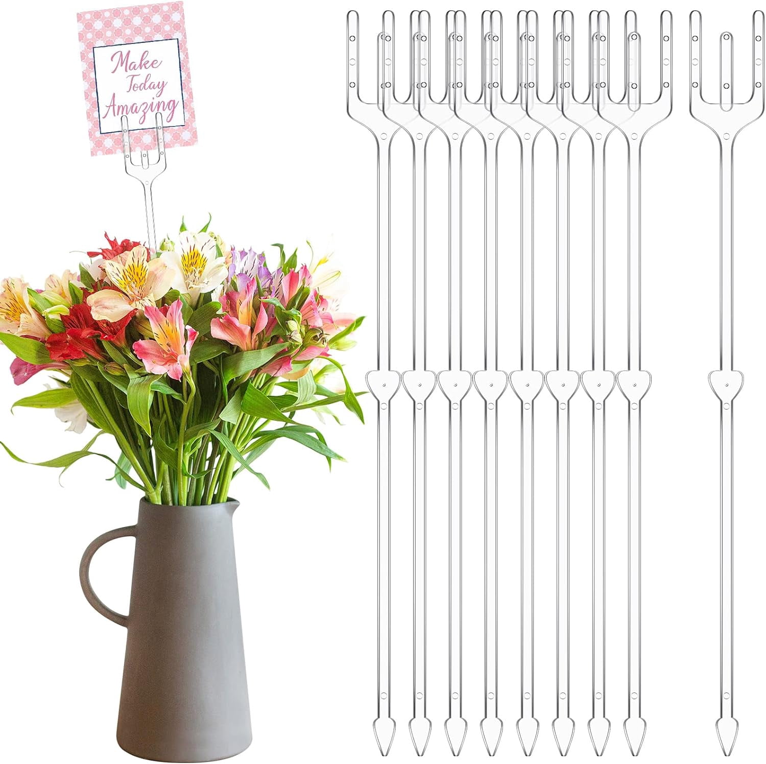 240 Pcs Floral Picks Card Holder Plastic Straight Head Flower Card Holder Stick for Photo Floral Bouquet Arrangement Valentine Wedding Birthday Party Decoration(9.4 Inch)