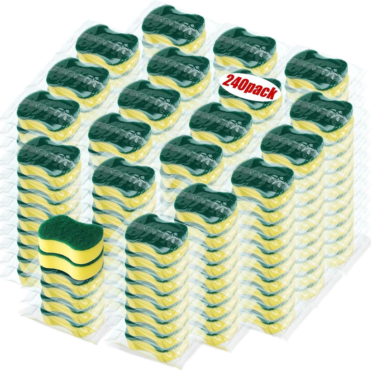 Wrapped Sponge 240 Pcs Individually Wrapped Sponges Kitchen Bulk Non Scratch Scouring ...