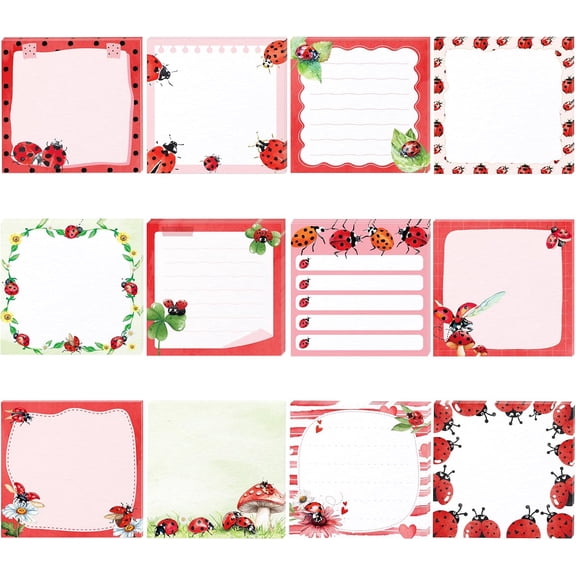 240 Pcs Ladybug Sticky Notes Set - Cute Watercolor Ladybug Self-Sticky Notepads with 12 Ladybug Themed Designs for Writing Memos, Reminders, and Notes, Garden Insect Party Favors