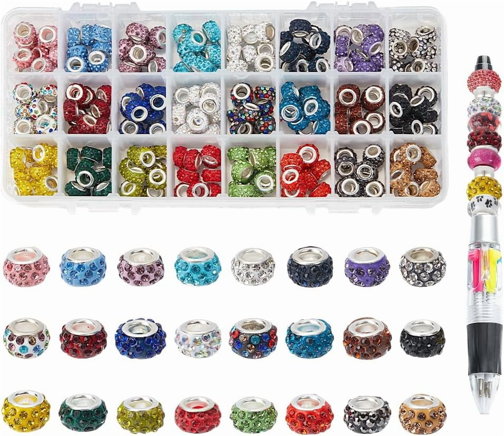 240 Pcs Large Hole Beads for Pens Focal Beads 10 mm European Beads for Beadable Pens Polymer Clay Spacer Beads Rhinestone Loose Beads for Snake Chain Bracelet Jewelry Making