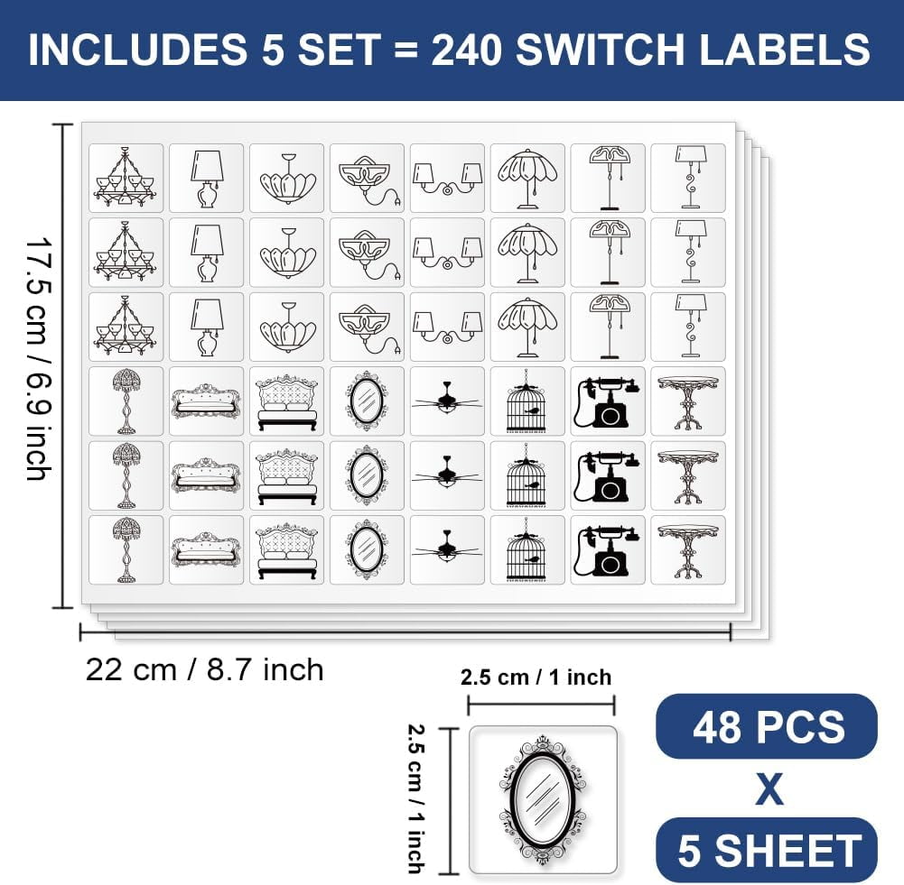 240 Pcs Light Switch Sticker Labels 16 Designs Vintage French Home Icon ...