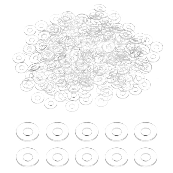 240Pcs M1.7 Flat Washers 1.7mm ID 5mm OD 0.3mm Thick Plain Washer Grommets Plastic Sheet Gasket Fastener Sealing Spacer Gasket Ring Water Hose Washers, Clear