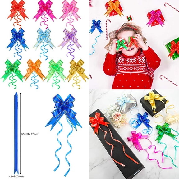 240 Pcs Pull Bows Decorative Assorted Colors Gift Wrapping Ribbon Pull Knot Bows Present Wrapping Decor for Christmas Wedding Party Birthday Car Holiday Bag Basket Random Color 0.7 in Width