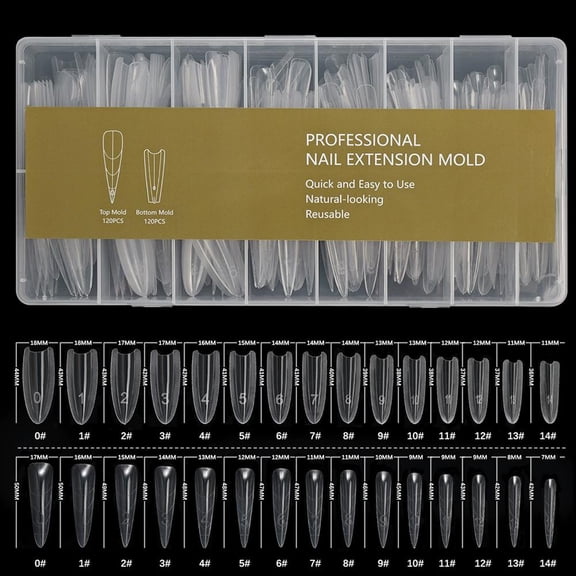 240 Pcs Sandwich Nail Forms for Gel Extension - Stiletto Coffin Almond Shapes, Reusable ABS Plastic Nail Extension Molds, Salon & DIY Nail Art Supplies