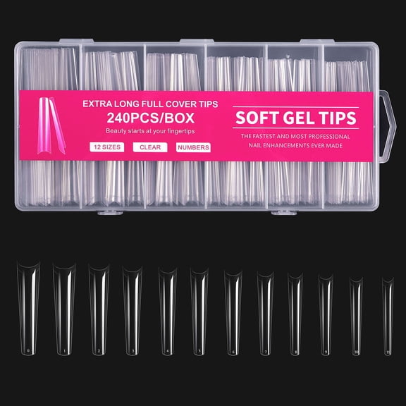 240 Pcs Soft Gel Full Cover Tips,Clear Gel False Nails for Extension Manicure Soak Off
