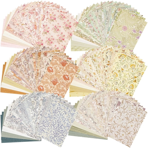 240 Pcs Vintage Floral Scrapbook Paper & Textured Paper & Label Journaling Stickers Assorted Set - 6 Pack Mixed Special Paper for Scrapbooking Planner Junk Journal Supplies Collage