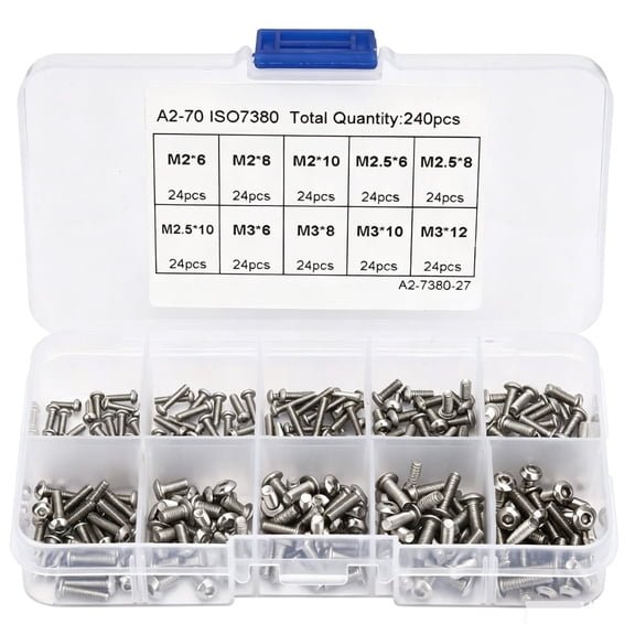 240-Piece 304 Stainless Steel Flat-Head Hexagon Socket Screws Set - M2 & M3 Internal Hex Machine Screws